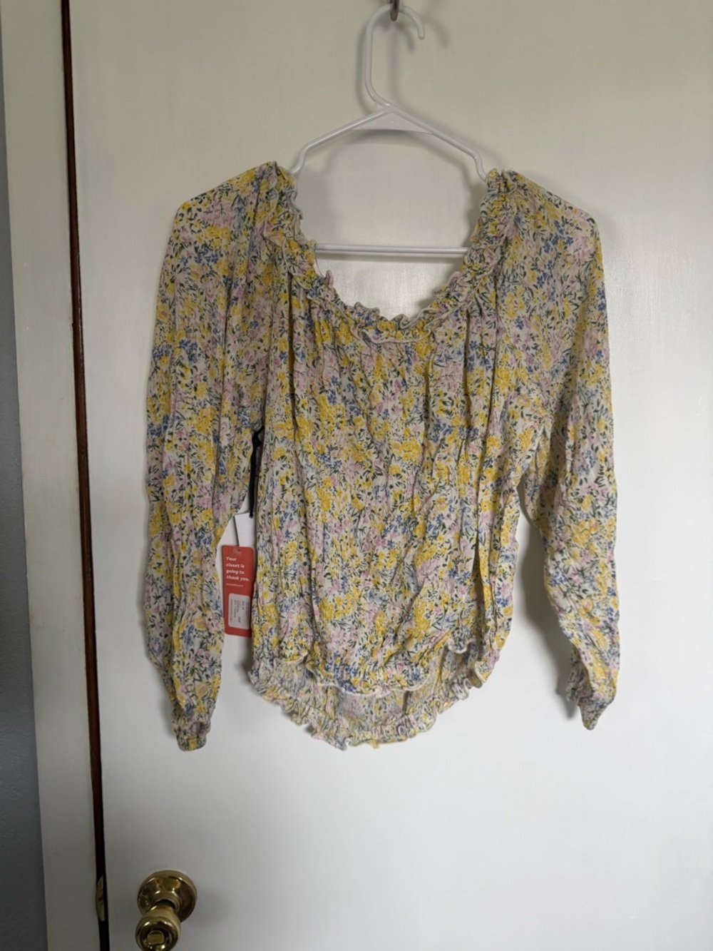 Dex Yellow Multi Floral Smocked Neck Blouse - Picture 5 of 5